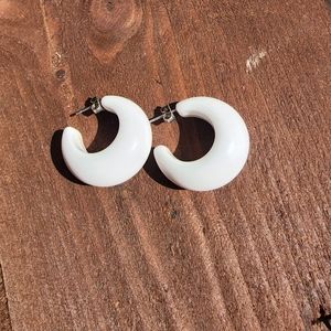 Vintage white semi hoop earrings